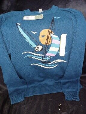 Goodfellow & Co Teal Crewneck Sweater with Colorful Sailboat Graphic